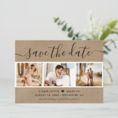 Rustic Kraft Paper Wedding 4 Foto Save The Date (Stehend Vorderseite)