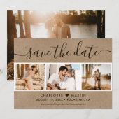 Rustic Kraft Paper Wedding 4 Foto Save The Date (Vorne/Hinten)