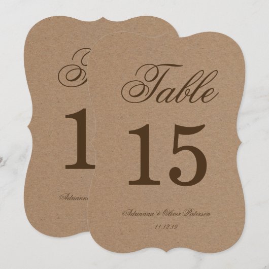 Rustic Kraft Paper Wedding Tischnummer (Vorne/Hinten)