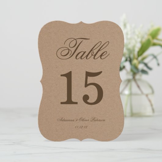 Rustic Kraft Paper Wedding Tischnummer (Stehend Vorderseite)