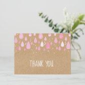 Rustic Kraft Pink Raindrops Vielen Dank Dankeskarte (Stehend Vorderseite)