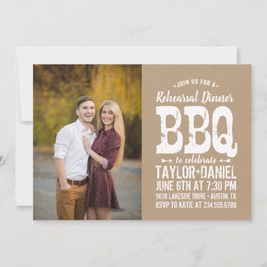 Rustic Kraft Probe Dinner GRILLEN Foto Einladung (Vorderseite)