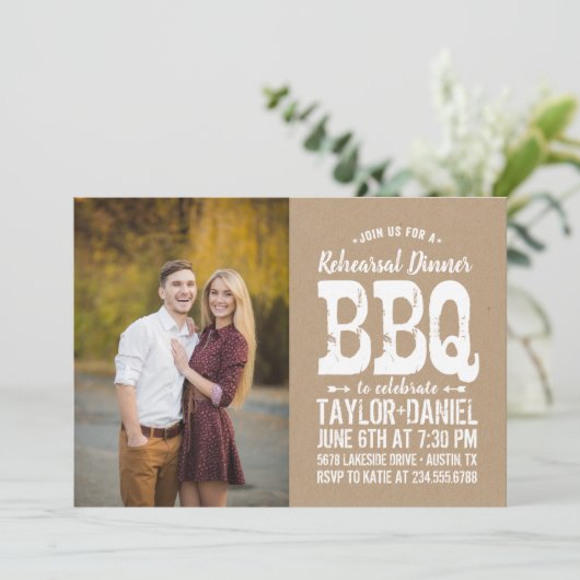 Rustic Kraft Probe Dinner GRILLEN Foto Einladung (Stehend Vorderseite)