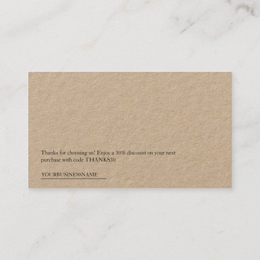 Rustic Kraft QR Code Danke Kartendiskontcode Visitenkarte (Rückseite)