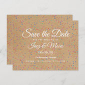 Rustic Kraft Rainbow Confetti Save the Date Ankündigungspostkarte (Vorne/Hinten)