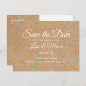 Rustic Kraft Rainbow Confetti Save the Date Ankündigungspostkarte (Vorne/Hinten)