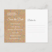 Rustic Kraft Rainbow Confetti Save the Date Ankündigungspostkarte (Rückseite)