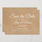 Rustic Kraft Rainbow Confetti Save the Date Einladung (Vorne/Hinten)