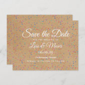 Rustic Kraft Rainbow Confetti Save the Date Postkarte (Vorne/Hinten)