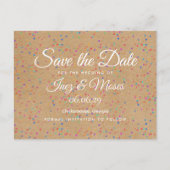 Rustic Kraft Rainbow Confetti Save the Date Postkarte (Vorderseite)