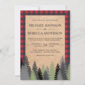 Rustic Kraft Red Buffalo Kariert Evergreen Wedding Einladung (Vorderseite)