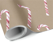 Rustic Kraft Red Christmas Candy Canes Geschenkpapier (Rolleneckpunkt)