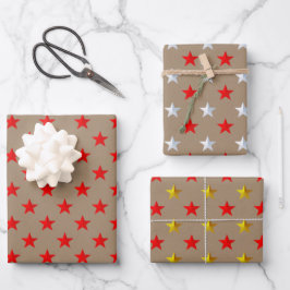 Rustic Kraft Red Gold Silver Stars Weihnachten Geschenkpapier Set