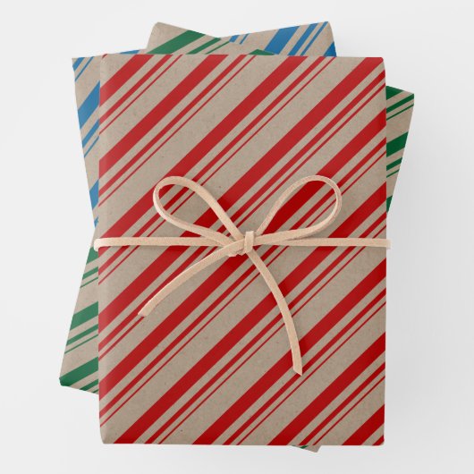 Rustic Kraft Red Green Candy Stripes Geschenkpapier Set (Beispiel)