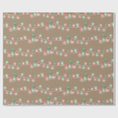 Rustic Kraft Red Green Christmas Tree String Light Geschenkpapier (Flach)