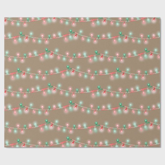Rustic Kraft Red Green Christmas Tree String Light Geschenkpapier (Flach)