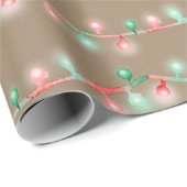 Rustic Kraft Red Green Christmas Tree String Light Geschenkpapier (Rolleneckpunkt)