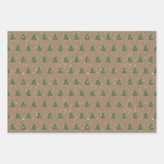 Rustic Kraft Red & Green Christmas Trees Geschenkpapier Set (Vorderseite 2)