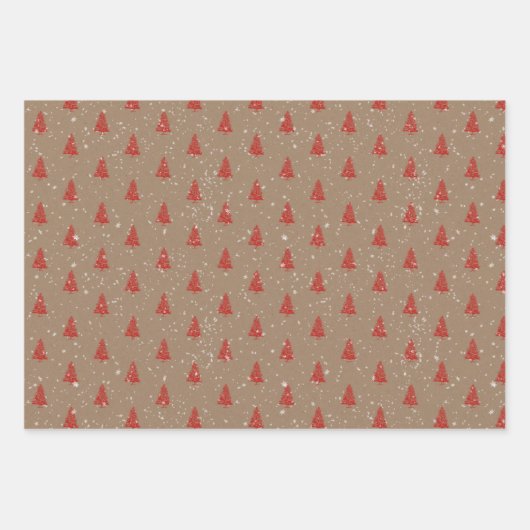 Rustic Kraft Red & Green Christmas Trees Geschenkpapier Set (Vorderseite)