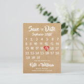 Rustic Kraft Red Heart Calendar Save the Date Postkarte (Stehend Vorderseite)