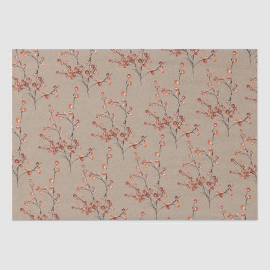 Rustic Kraft Red Ilex Berry Branches Seidenpapier (Vorderseite)