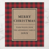 Rustic Kraft Red Kariert Frohe Weihnachten Weinetikett (Einzelnes Label)