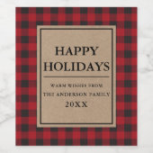 Rustic Kraft Red Kariert Happy Holidays Weinetikett (Einzelnes Label)