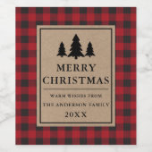 Rustic Kraft Red Kariert Pines Frohe Weihnachten Weinetikett (Einzelnes Label)