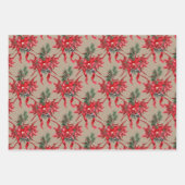 Rustic Kraft Red Poinsettias Ribbons Bows Lattice Geschenkpapier Set (Vorderseite 2)