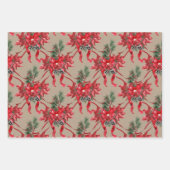 Rustic Kraft Red Poinsettias Ribbons Bows Lattice Geschenkpapier Set (Vorderseite)