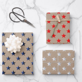 Rustic Kraft Red White & Blue US Flag Stars Geschenkpapier Set