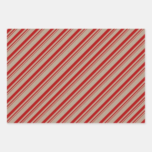 Rustic Kraft Red White Candy Stripes Geschenkpapier Set (Vorderseite)