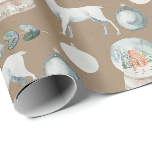 Rustic Kraft Reindeer Snow Globe Baby Kleinkind Geschenkpapier (Rolleneckpunkt)