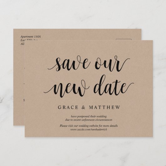 Rustic Kraft, Rett unser neues Datum, Hochzeit ver Postkarte (Vorne/Hinten)