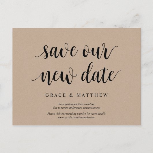 Rustic Kraft, Rett unser neues Datum, Hochzeit ver Postkarte (Vorderseite)