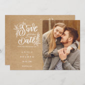 Rustic Kraft Save the Date Handschrift Foto (Vorne/Hinten)