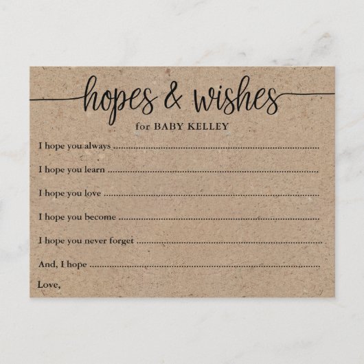 Rustic Kraft Script Baby Hopplenkarte Postkarte (Vorderseite)