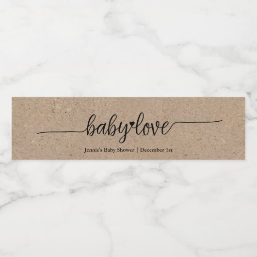 Rustic Kraft Script Baby Liebe Wasserflaschenetikett (Einzelnes Label)