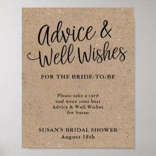Rustic Kraft Script Brautparty Advisor & Wishings Poster
