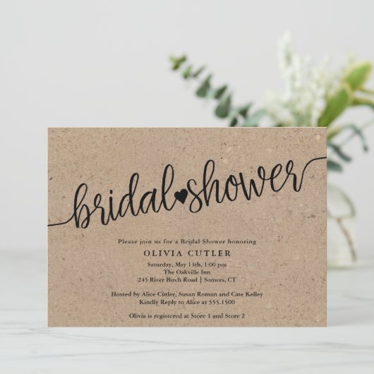 Rustic Kraft Script-Brautparty Einladung (Stehend Vorderseite)