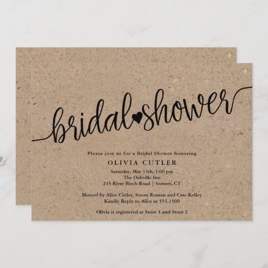 Rustic Kraft Script-Brautparty Einladung (Vorne/Hinten)