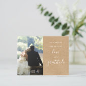 Rustic Kraft Script Foto Hochzeit Vielen Dank Postkarte (Stehend Vorderseite)