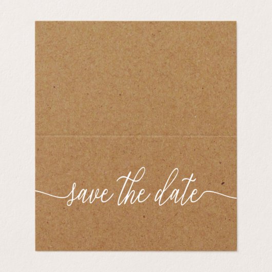 Rustic Kraft Script, Foto Save the Date Card Visitenkarten (Außenseite Aufgefaltet)