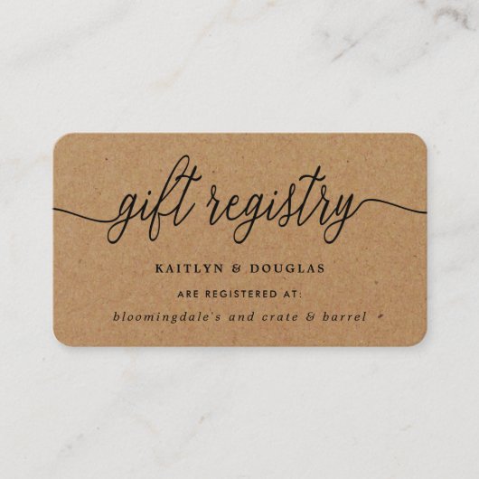 Rustic Kraft Script Gift Registry Begleitkarte (Vorderseite)