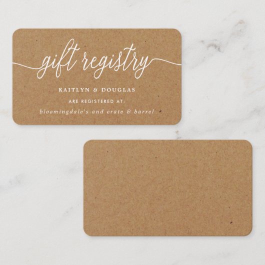 Rustic Kraft Script Gift Registry Begleitkarte (Vorne/Hinten)