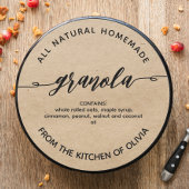 Rustic kraft Script Homemade Granola Label Runder Aufkleber