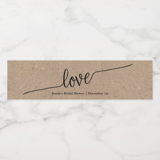 Rustic Kraft Script Liebe Brautparty Wasserflaschenetikett (Einzelnes Label)