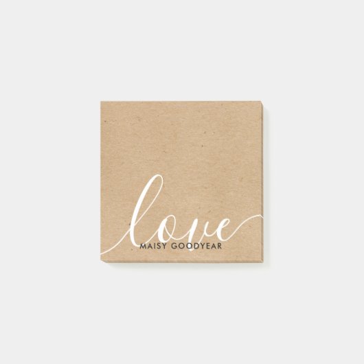 Rustic Kraft Script Liebe Personalisiert Name Post-it Klebezettel (Vorderseite)