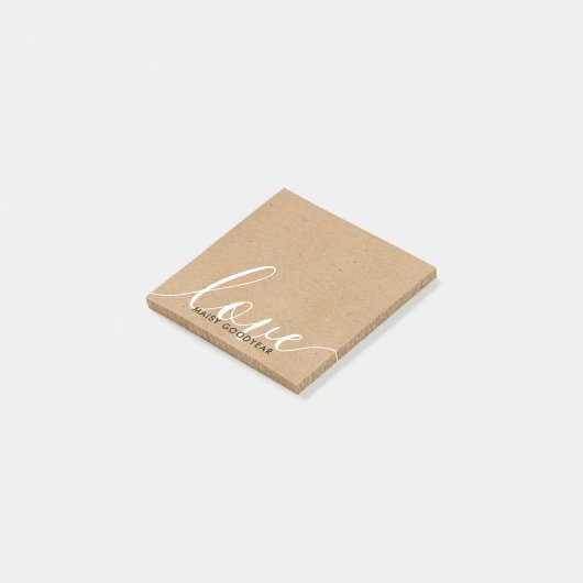 Rustic Kraft Script Liebe Personalisiert Name Post-it Klebezettel (angewinkelt)