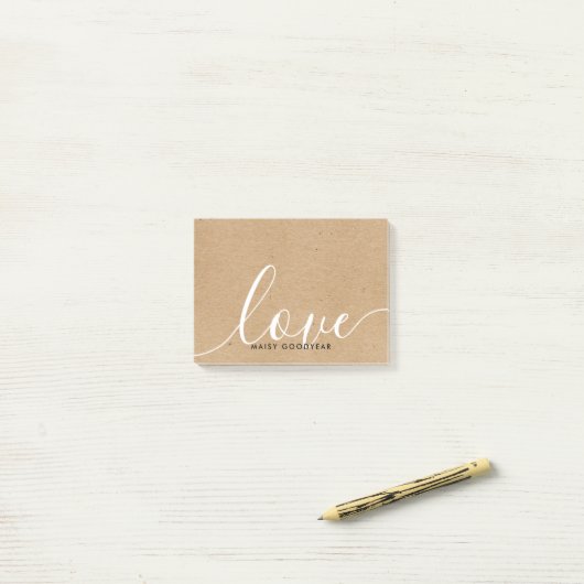 Rustic Kraft Script Liebe Personalisiert Name Post-it Klebezettel (Auf Schreibtisch)